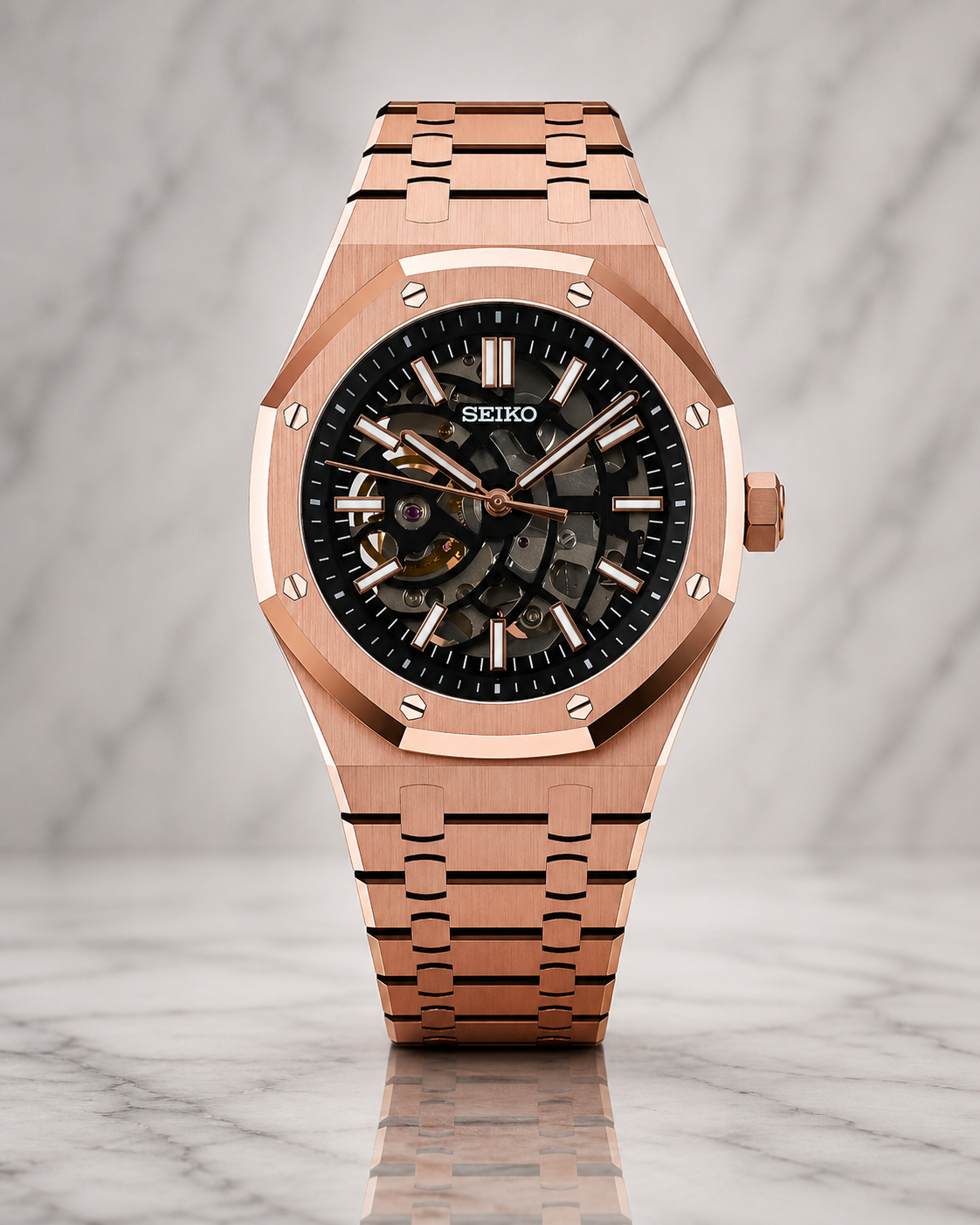 Seiko Royal Oak Skeleton I Or Rose & Noir